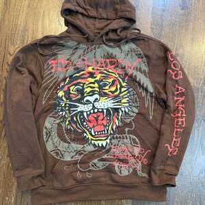 NWT Ed Hardy Brown Retro Tiger Graphic Pullover Hoodie Men's Size L